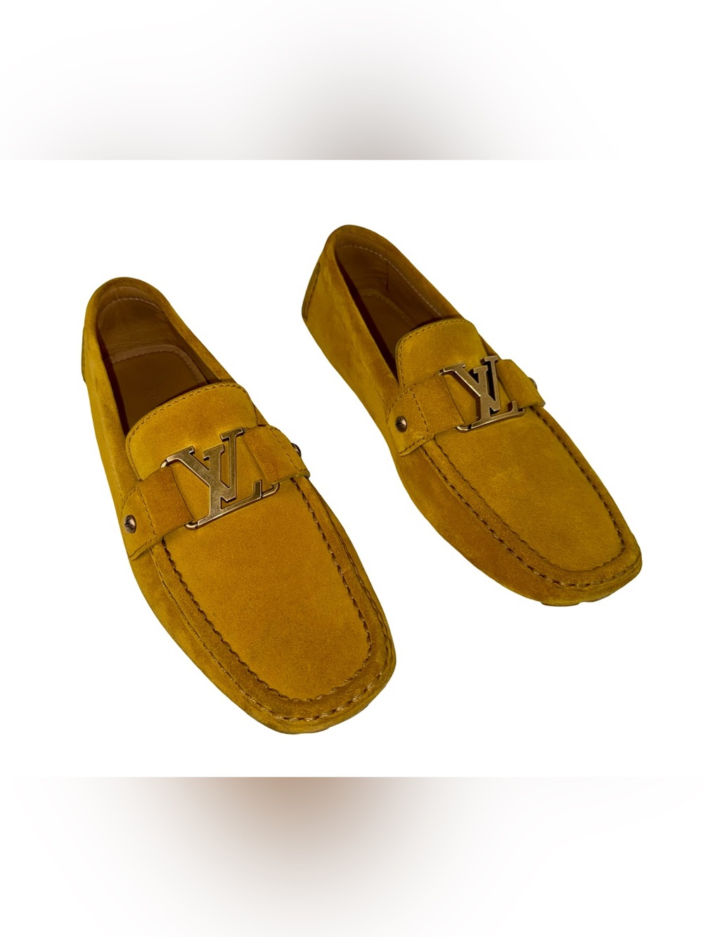 LOUIS VUITTON MONTE CARLO LOAFERS IN MUSTARD YELLOW SUEDE